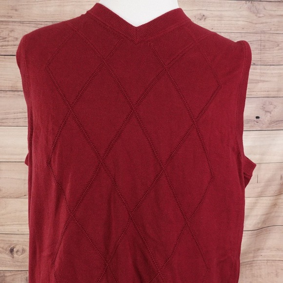 VINTAGE ROUNDTREE & YORKE SLEEVELESS RED ARGYLE COTTON SWEATER VEST SIZE L LARGE - Picture 1 of 5